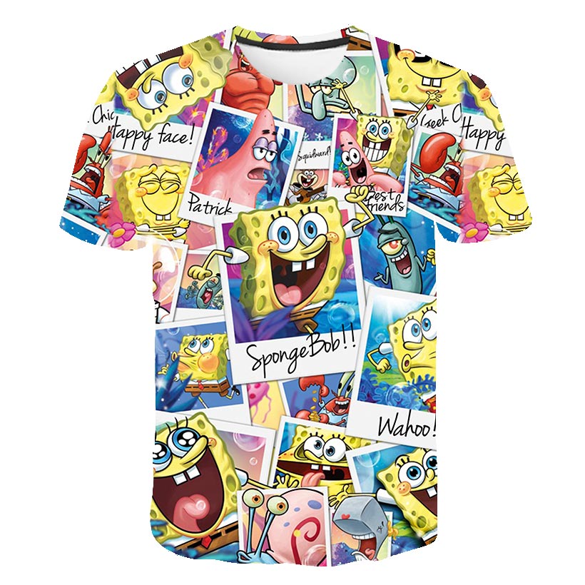 spongebob squarepants casual men's t-shirts, 3D printed t-shirts, casual cartoon fashion t-shirts, men and women