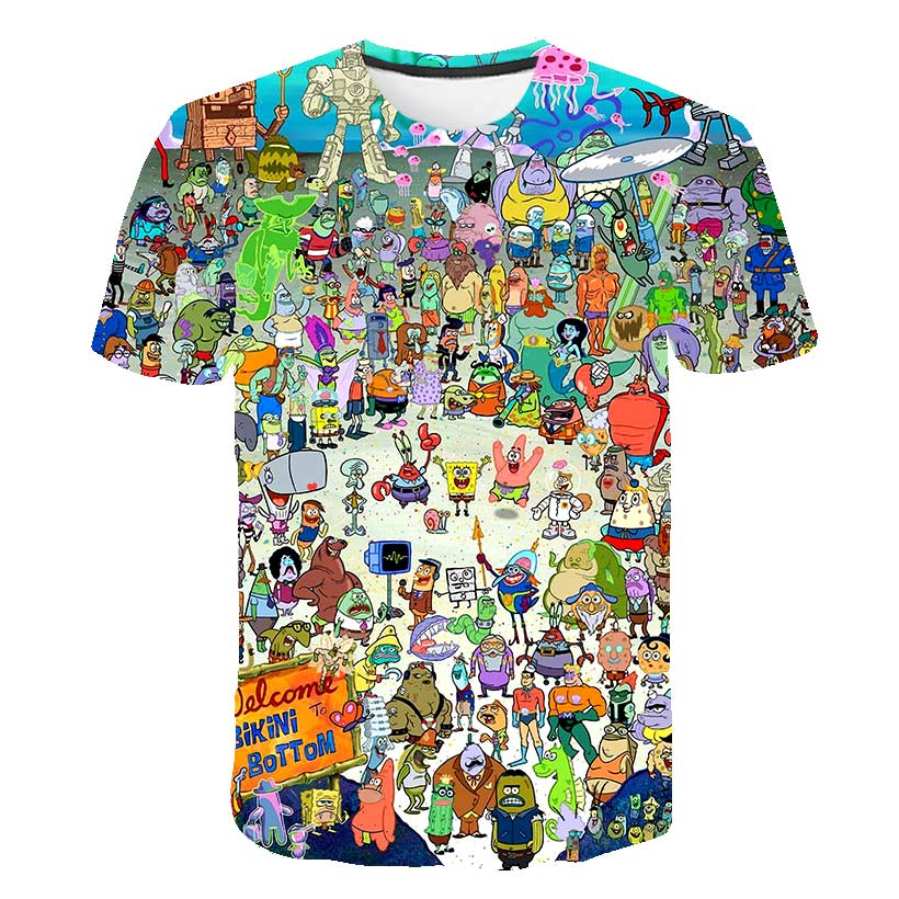 spongebob squarepants casual men's t-shirts, 3D printed t-shirts, casual cartoon fashion t-shirts, men and women