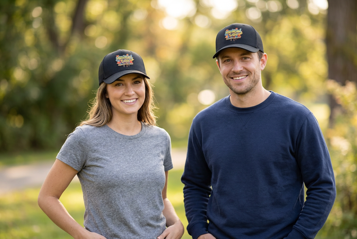trucker hat with uv printed leather pacth