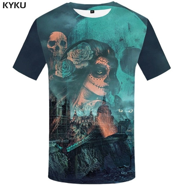 Skull T-shirt Men Flower Tshirts Casual Character Anime Clothes Harajuku Tshirt Printed Animal T-shirts 3d